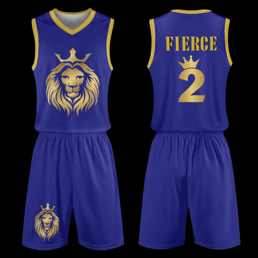 Fierce Lion Basketball Jersey Set - Electric Blue / Rule with Presence