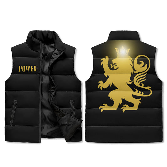 Royal Lion Lightweight Puffer Vest – Black & Gold Power. Unisex Street Armor.