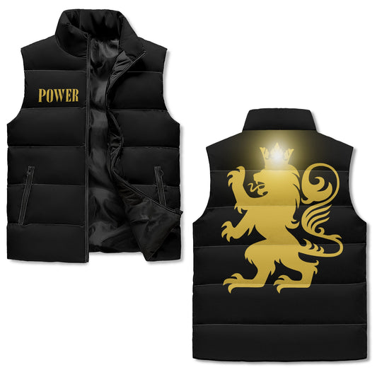 Royal Lion Lightweight Puffer Vest – Black & Gold Power. Unisex Street Armor.