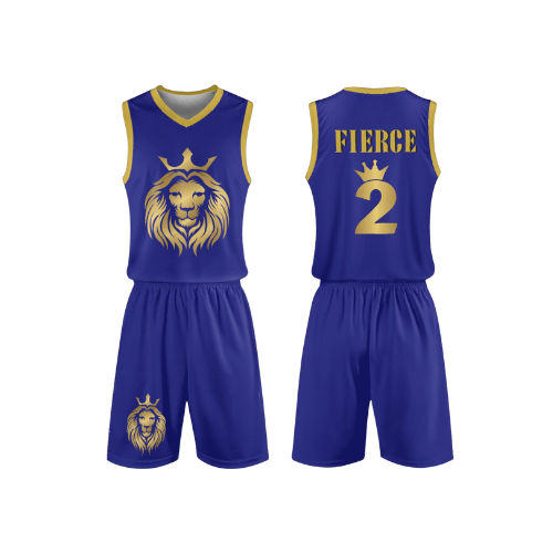 Fierce Lion Basketball Jersey Set - Electric Blue / Rule with Presence